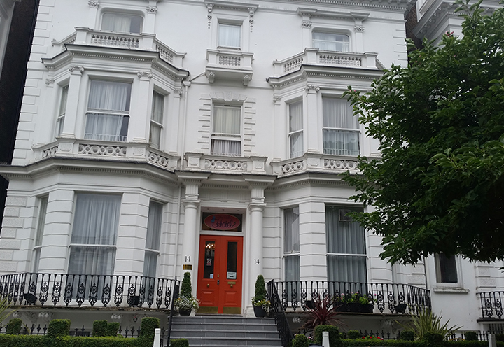 The Victorian facade of Hotel Bluebells on Pembridge Square
